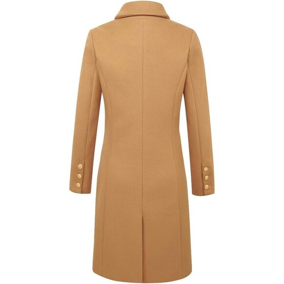Womens  Camel Fall Winter Wool Coats Double Breasted Midi Peacoat Trench Coats - Picture 4 of 5